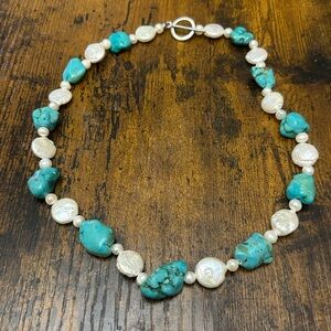 Beautiful Mermaid’s Keepsake Turquoise & Pearl Necklace 18”. E998